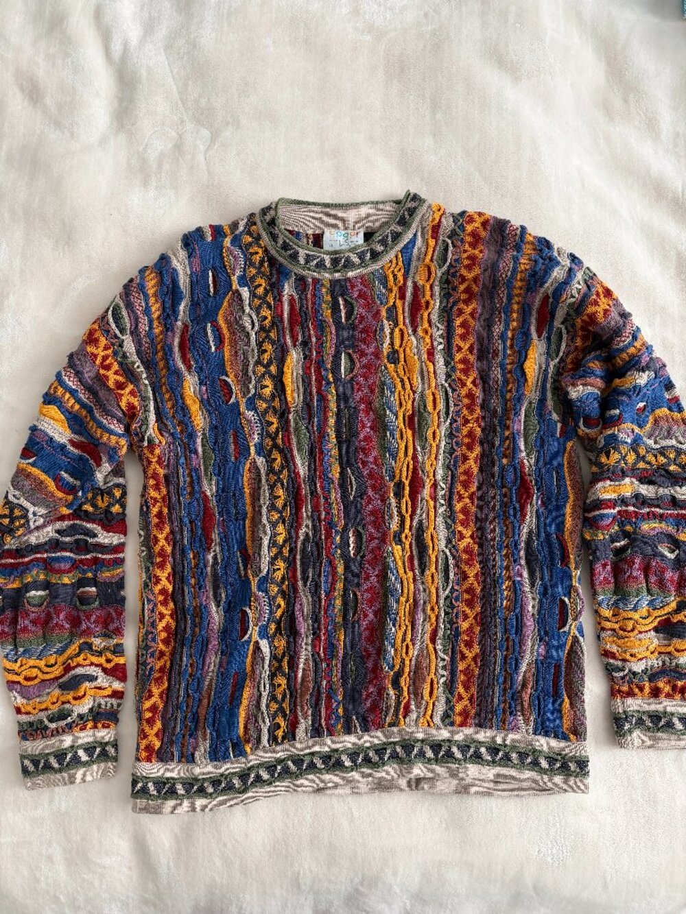 Vintage COOGI Australia Mens XL Multicolor 3D Knit Crewneck Sweater 90s Hip Hop